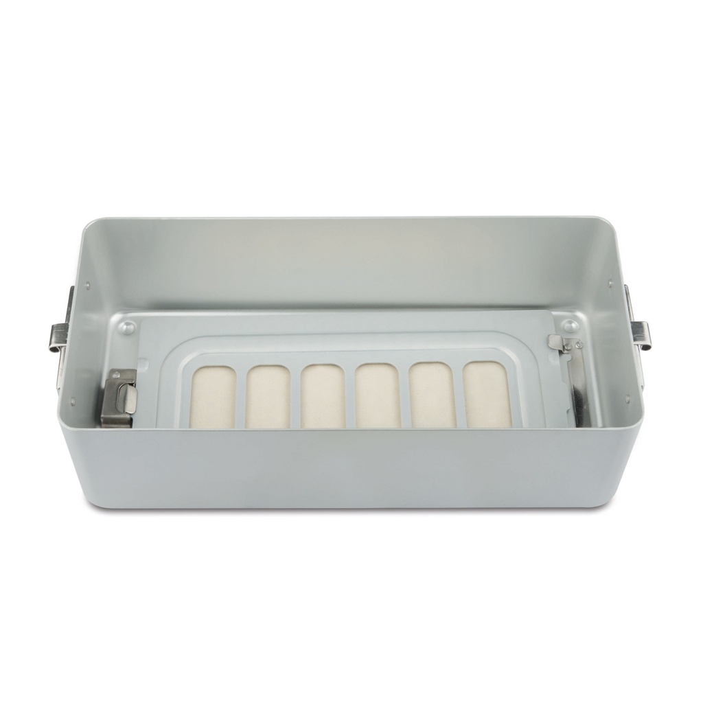 Base de 9 cm de haut pour petit récipient, perforée, 300 x 140 x 90 mm, grise