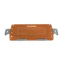 Orange lid for small set container, perforated, 305 x 140 x 20 mm, with paper filter and holder for labels
