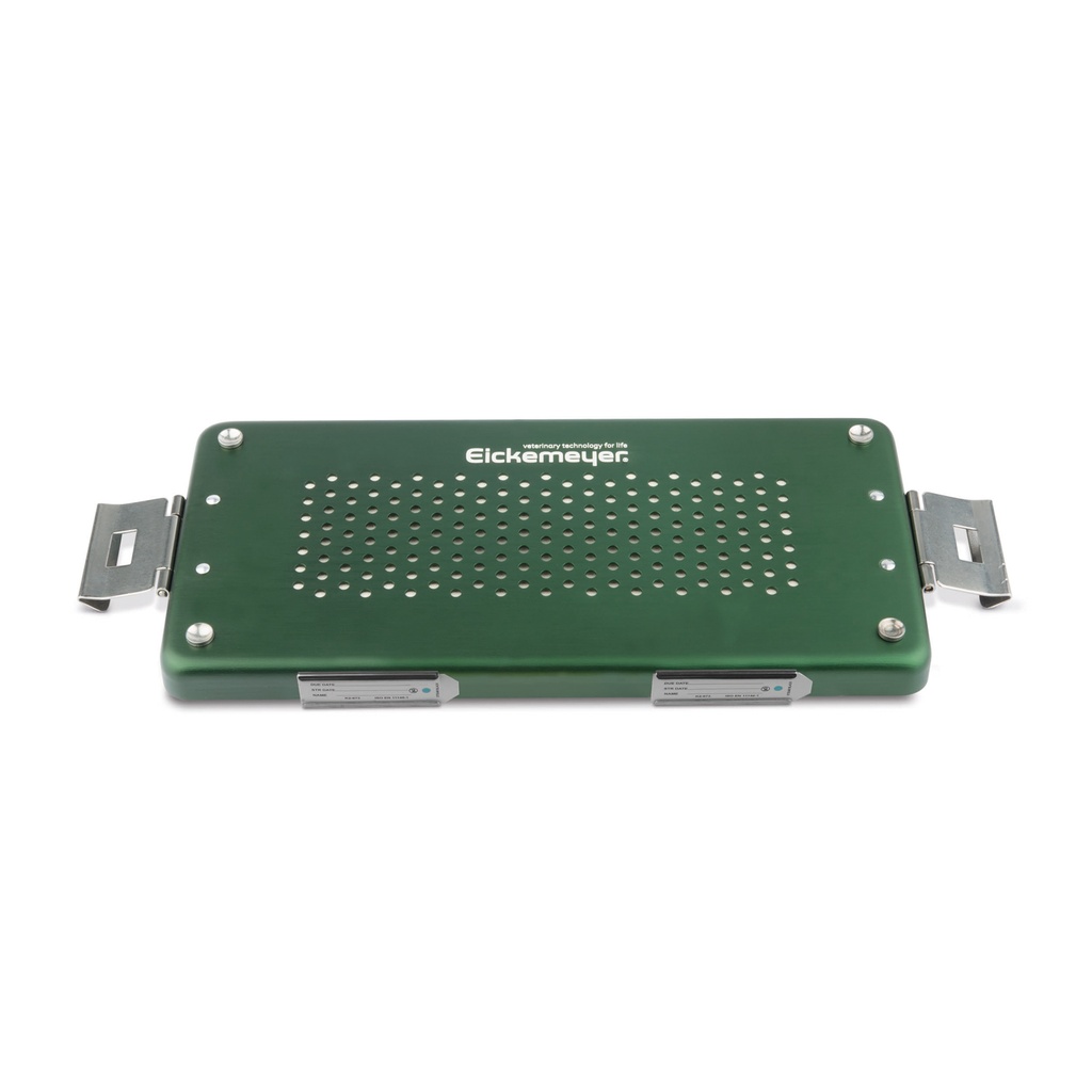 [500714] Green lid for small set container, perforated, 305 x 140 x 20 mm, with paper filter and holder for labels