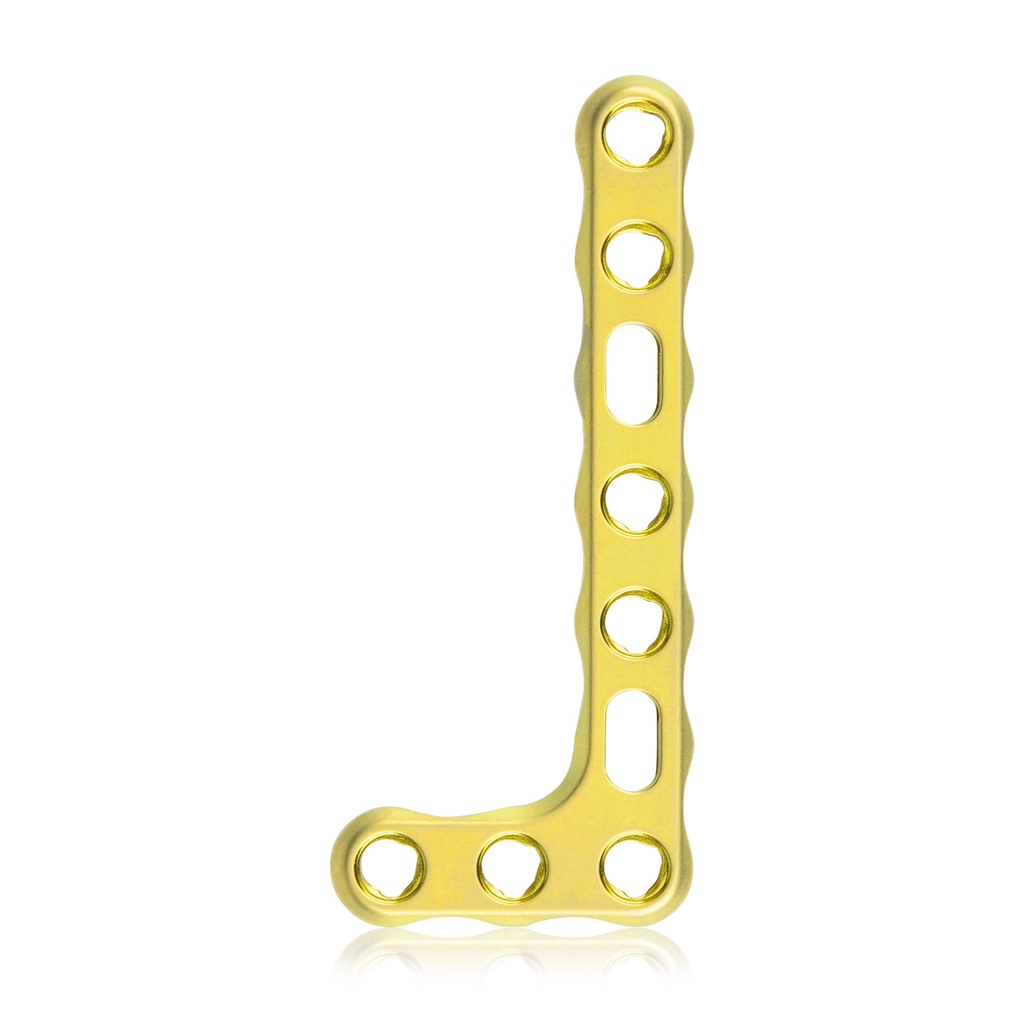 [197910] EickLoxx Small Contour 2.2, placa en L izquierda, 9 orificios, sistema 1,7/2,3 mm, amarillo, 18 x 39 mm