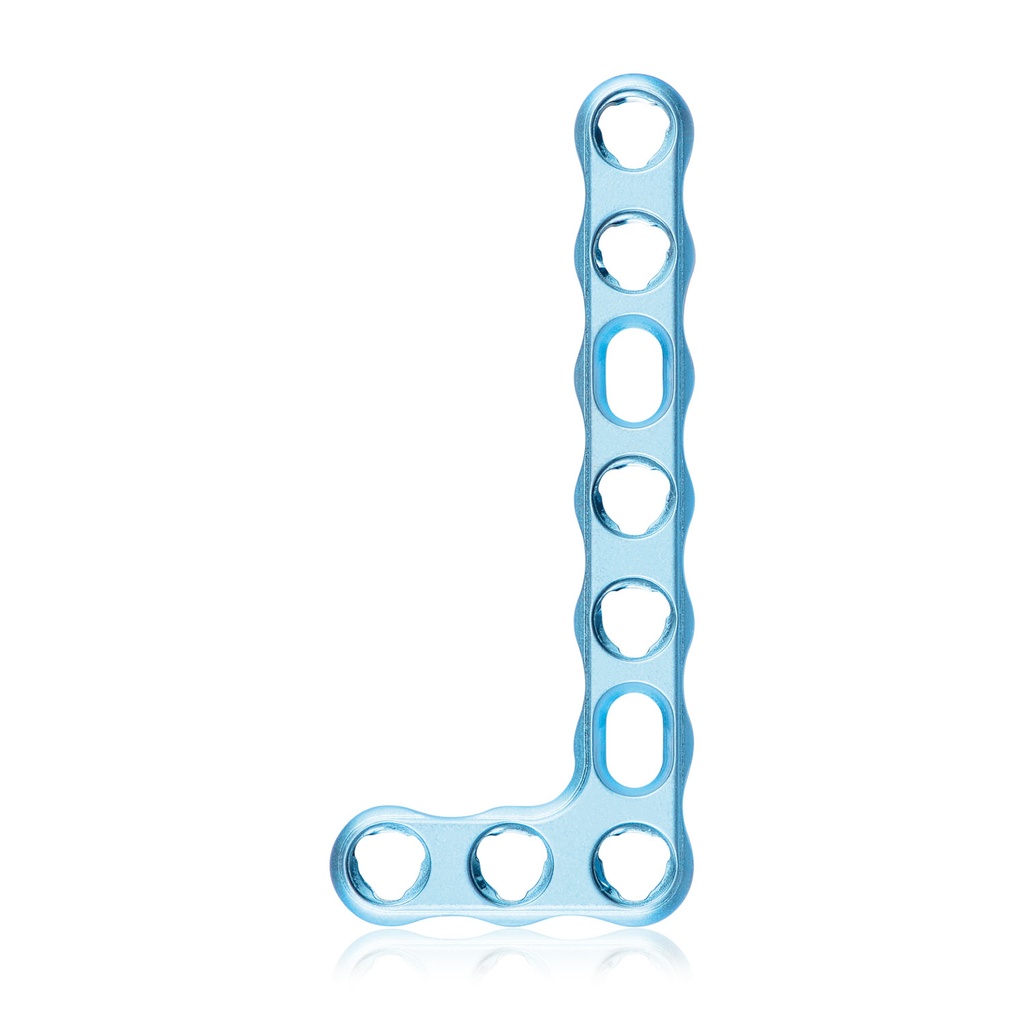 EickLoxx Small Contour 3.0, placa en L izquierda, 9 orificios, sistema 2,7/3,5 mm, azul claro, 24 x 56 mm