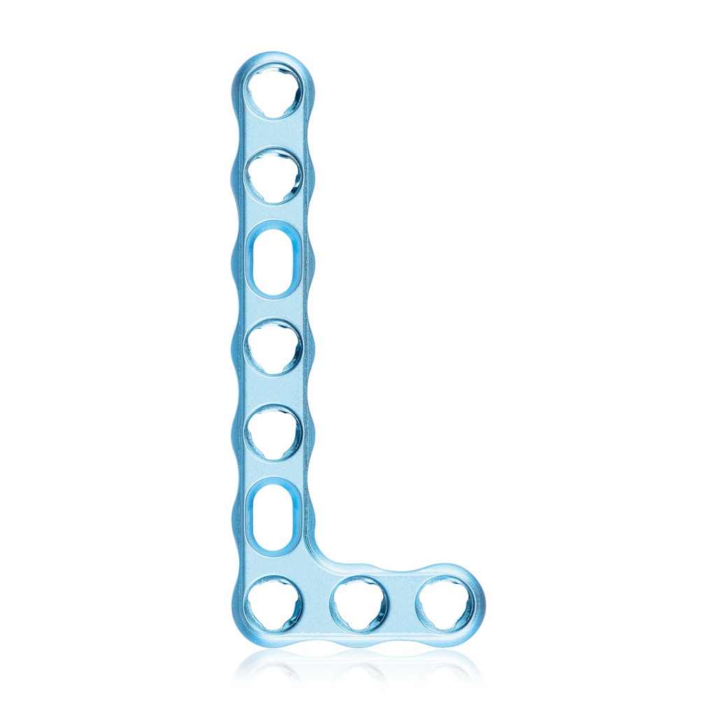 [197931] EickLoxx Small Contour 3.0, placa en L derecha, 9 orificios, sistema 2,7/3,5 mm, azul claro, 24 x 56 mm