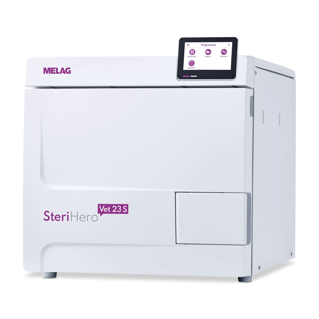 [500040] MELAG SteriHero Vet 23 S, autoclave Clase S con soporte A Plus y tres bandejas (42 x 19 cm)