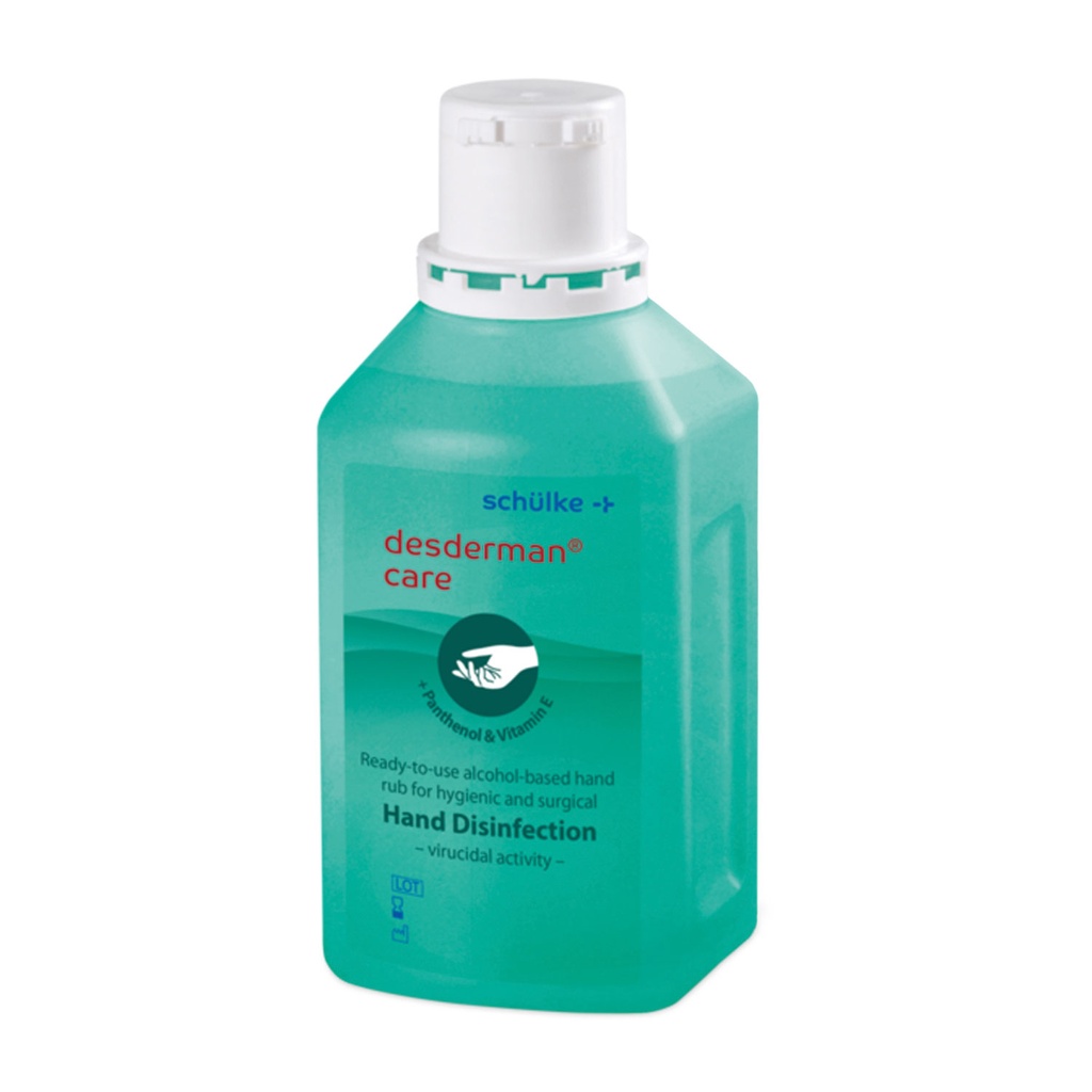 [307230] Schülke desderman care, 1 l Botella europea, desinfectante de manos a base de etanol con pantenol nutritivo.