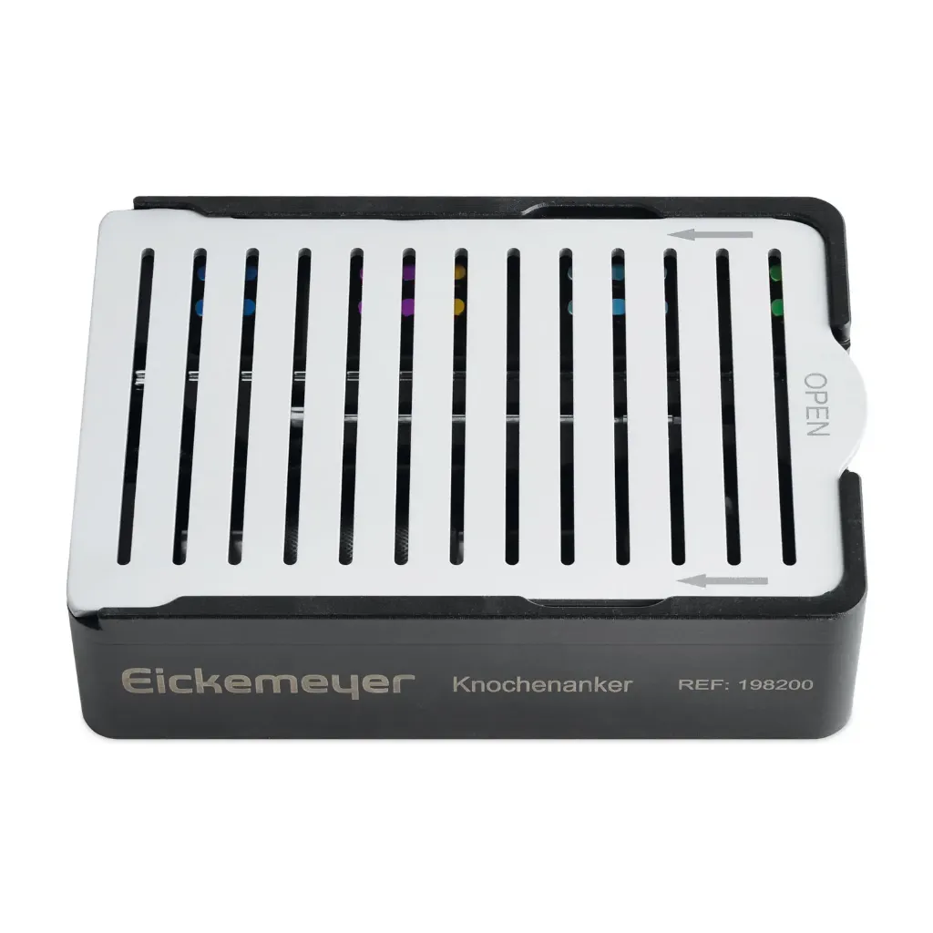 Instrumentos para módulo de anclaje óseo e instrumentos para módulo de anclaje óseo y tornillos, con tapa Dimensiones (en mm): L 120 x A 80 x A 32