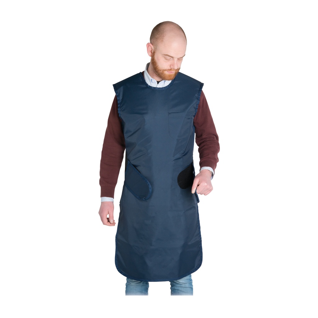 [704946] Tablier radiologique léger, tissu Tux, bleu, épaisseur 0,5 mm, longueur 120 cm, largeur épaules/hanches 43/60 cm, taille supérieure à 180 cm