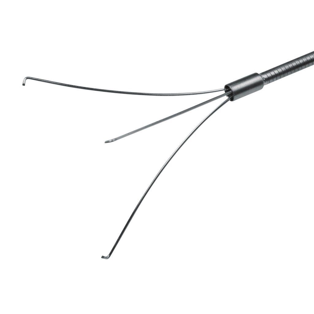 [306345] Pince à corps étrangers avec crochet, flexible, 3 pinces, pour canaux de travail à partir de Ø = 2,8 mm, L = 400 cm