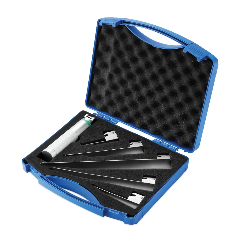 Laryngoscope (droit), avec manche, LED de rechange et 5 spatules