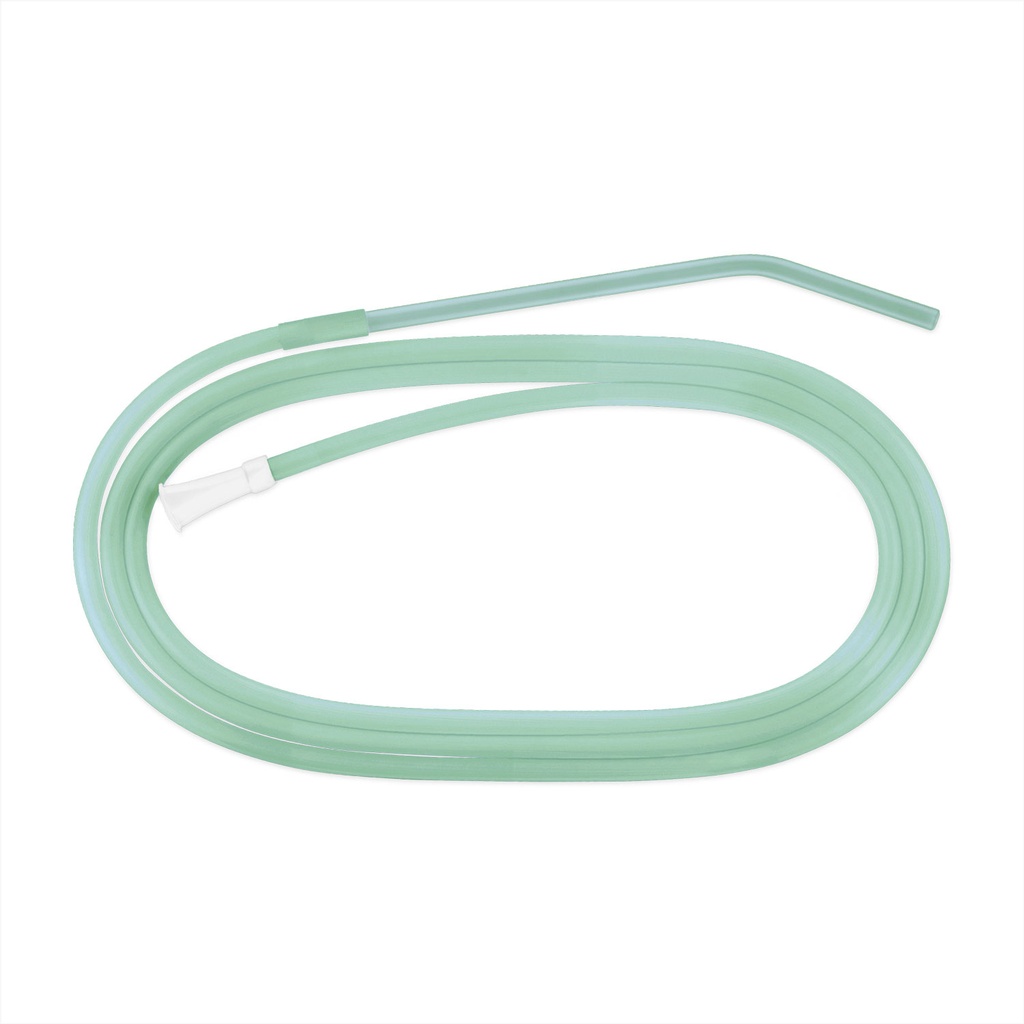 [455520] Cathéter d'aspiration de Yankauer avec embout d'aspiration coudé et ouverture distale, sans poignée, tube de raccordement de 200 cm, DE 6,0 mm, 4 yeux