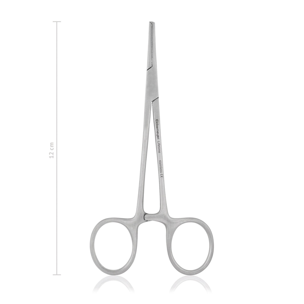 Pinza hemostatica delicada12 cm, recto, 1x2 dientes, económico