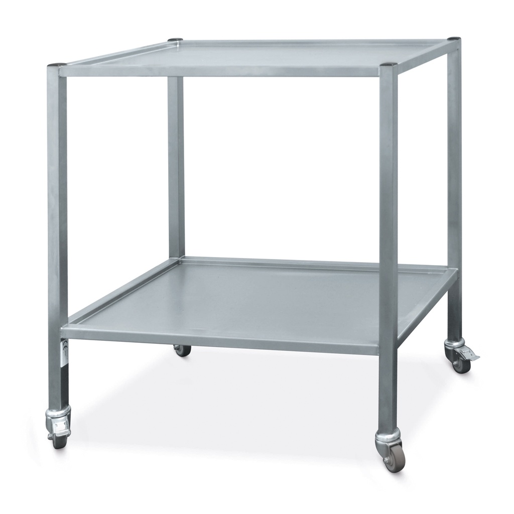 Mesa auxiliar, 650 x 450 x 800 con 2 encimeras fijas, 4 ruedas, 2 con freno