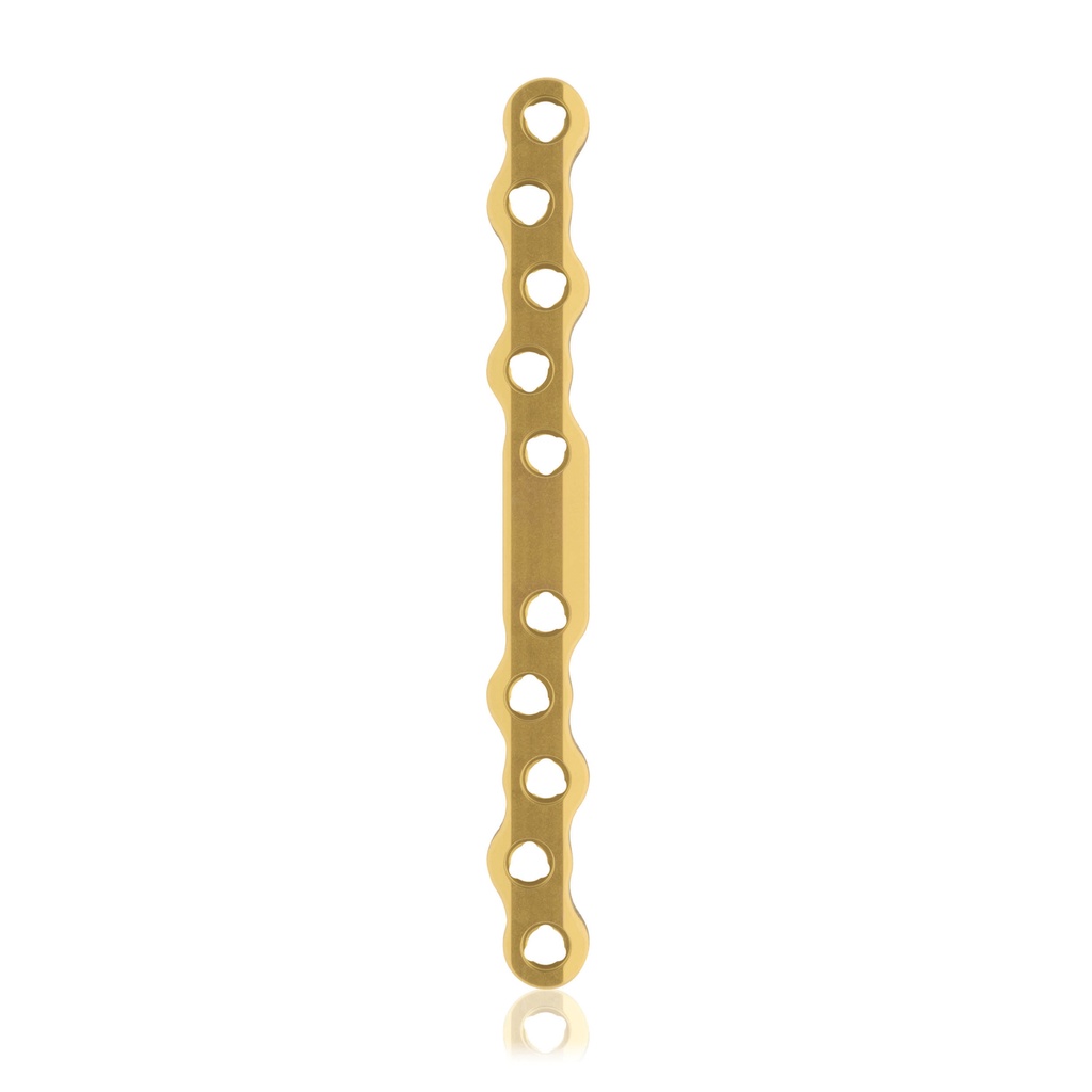 Placa ósea EickLoxx S-Type de 10 orificios, 110 x 11 x 4,5 mm, titanio, oro