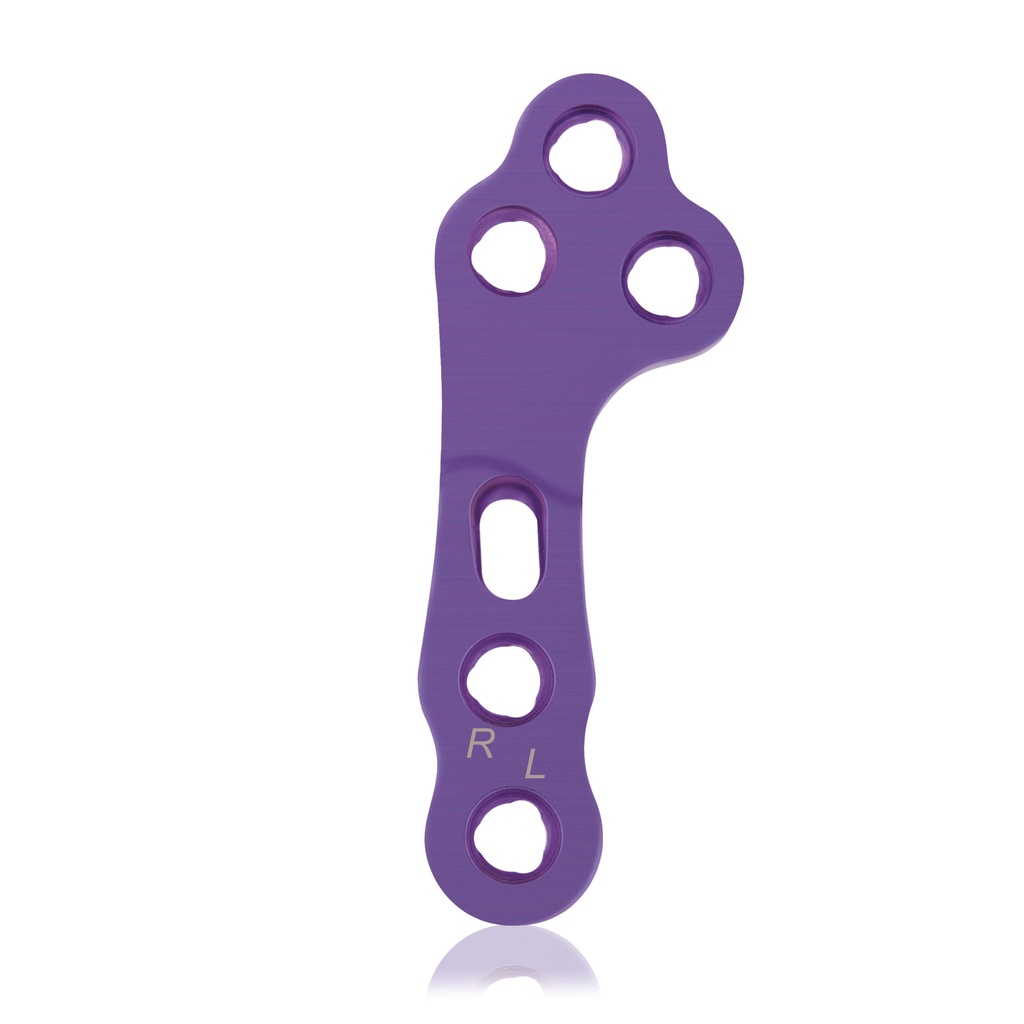 [187763] Placa de bloqueo EickLoxx TPLO L, derecha, 3/3 orificios, 54 mm Ø2,7/3,5, magenta, titanio