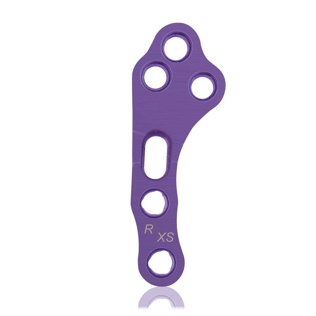 [187760] EickLoxx TPLO jobb oldali XS zárólemez, 3/3 lyuk, 30 mm, Ø 1.7 / 2.3, titán, magenta