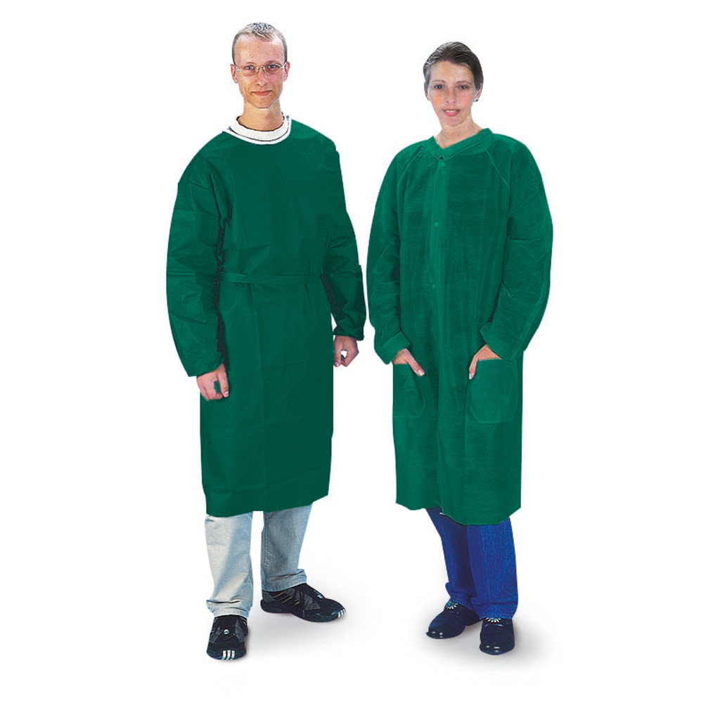 [940275] Bata desechable, verde, de plástico con cierre adhesivo, talla universal, estéril