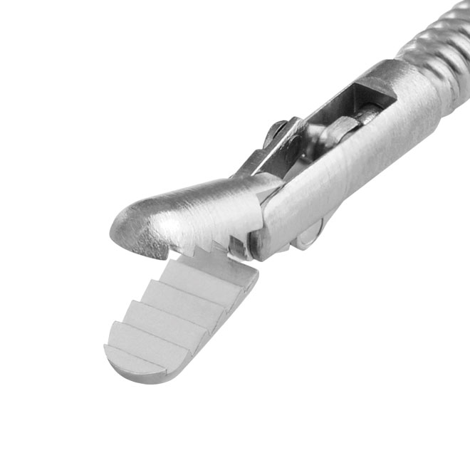 [306217] Pince flexible pour corps étrangers, mâchoires en forme d'alligator, dentelées, Ø = 1,8 mm, L = 230 mm