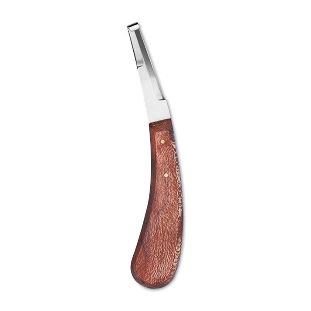 [860220] Cuchillo para pezuñas con mango de madera, doble filo