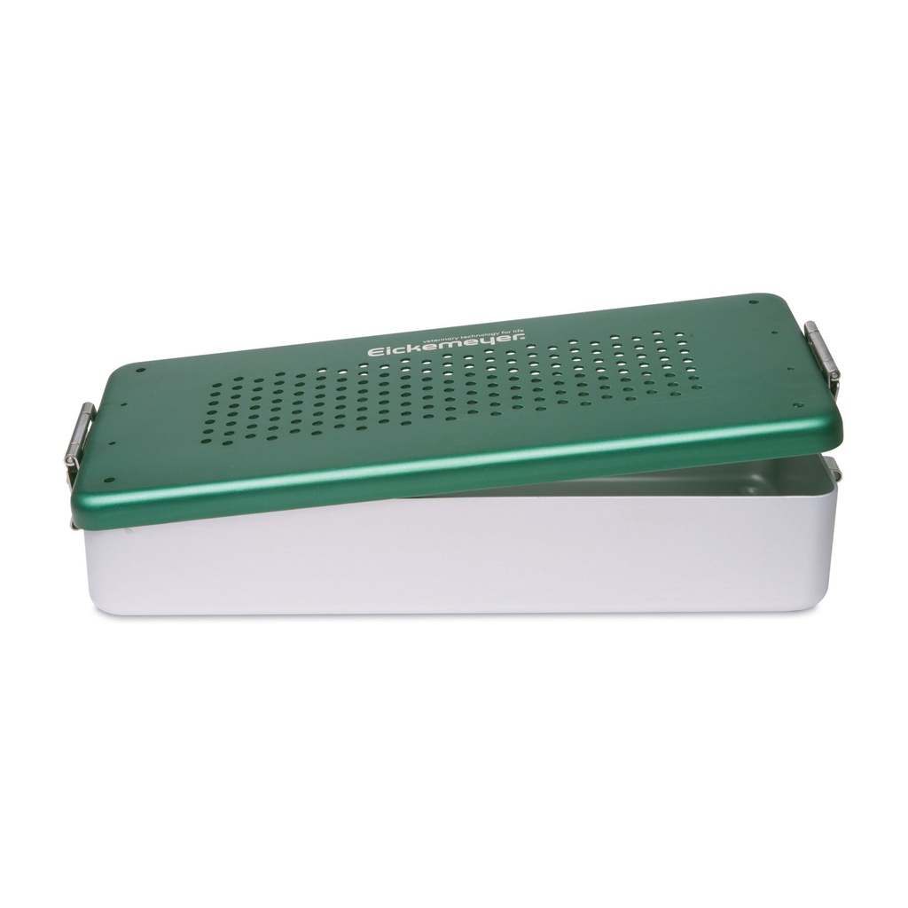 Instrument container with perforated bottom and perforated lid, 300 x 140 x 70 mm