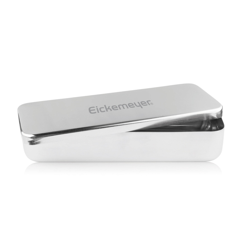 Conteneur d'instruments. 25 x 10 x 5 cm, acier inoxydable, avec couvercle