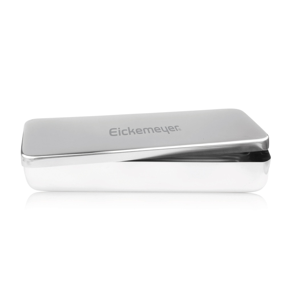 Conteneur d'instruments. 30 x 12,5 x 5 cm, acier inoxydable, avec couvercle