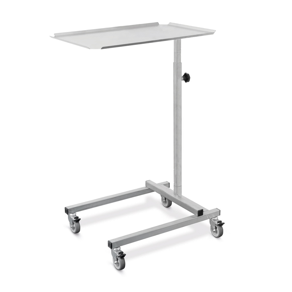 [625160] Mesa para servir instrumentos 40 x 60 cm, altura regulable de 90 a 132 cm, con 4 ruedas, acero inoxidable