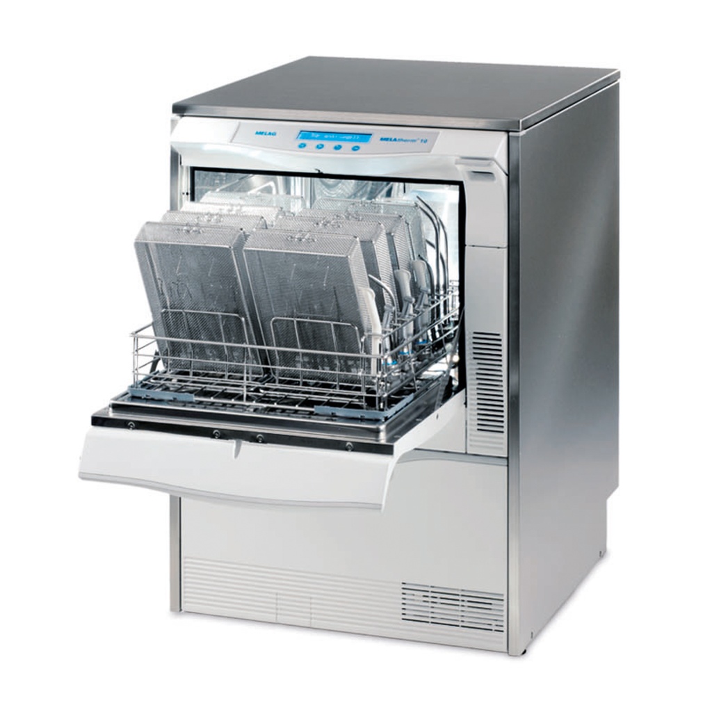 Desinfectante térmico trifásico con secado activo MELAtherm10 DTA. Unidad bajo mostrador. Alto 82 cm x Fondo 60 cm x Ancho 60 cm. Incluye kit de inicio Melatherm (Melatherm 50 de 5 l, Melatherm 55C de 5 l y Melatherm 60 de 1 l).