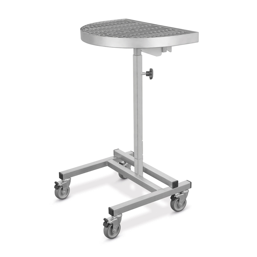 [605105] Support dentaire mobile, réglable en hauteur, avec plateau semi-circulaire et grille, à fixer sur les tables d'opération et de traitement