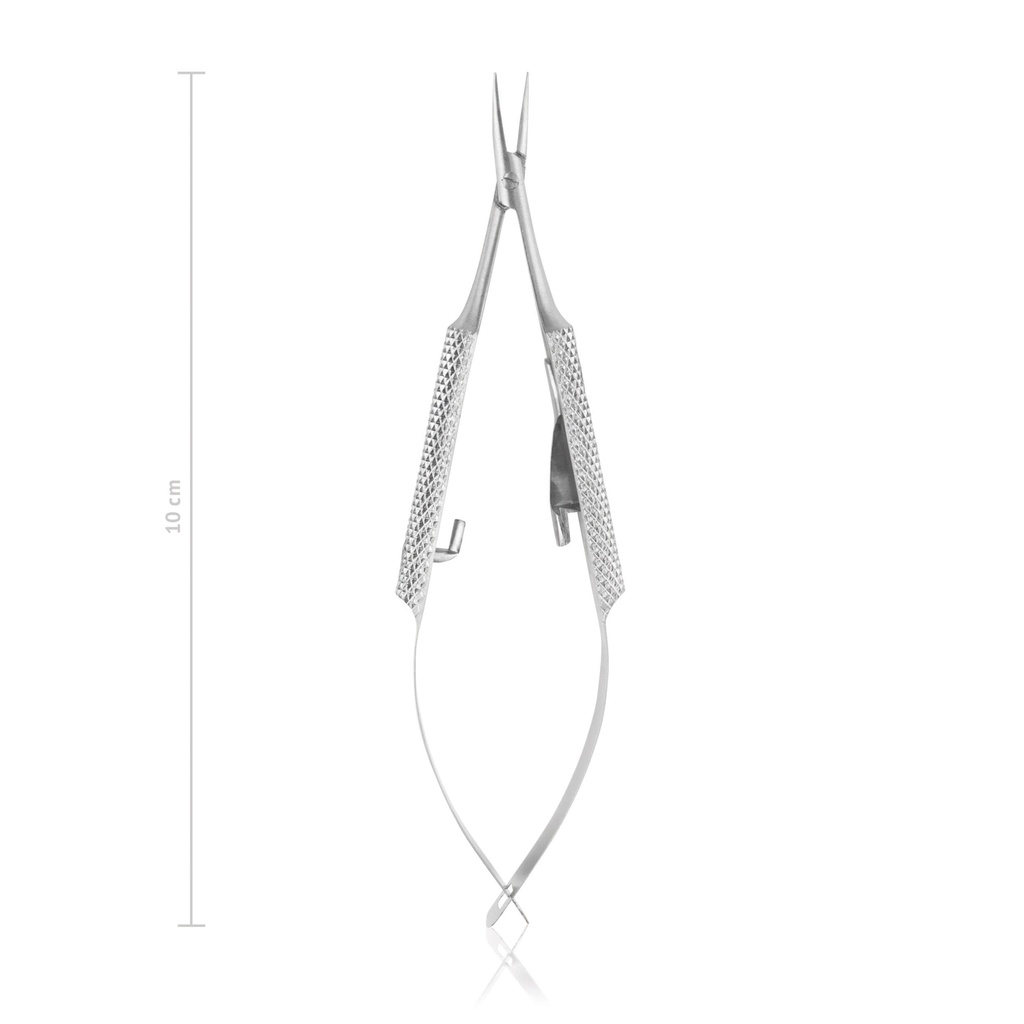 [173010] Barraquer-Troutman needle holder, curved, 10 cm, round handle, with locking mechanism