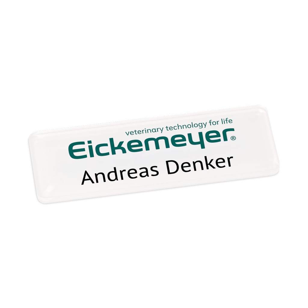 Name tag Plexiglass, two-line, 75x25mm, octagon, font "TIMES", with magnet 