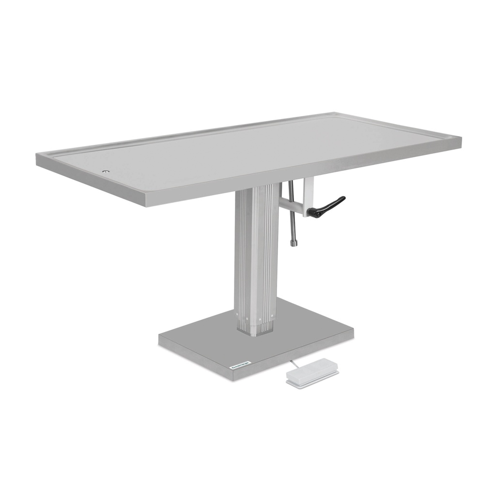 [601560] Mesa de operaciones y tratamiento, 60 x 130 cm, tablero CNS 18/8, con dispositivo de inclinación y pie elevador eléctrico