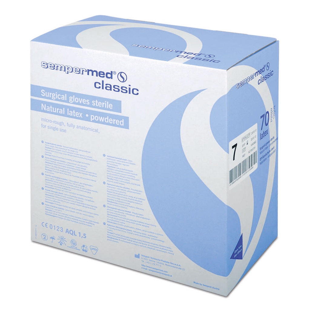 Gant chirur. Sempermed, t. 7 1/2, stéril, boîte de 70 paires