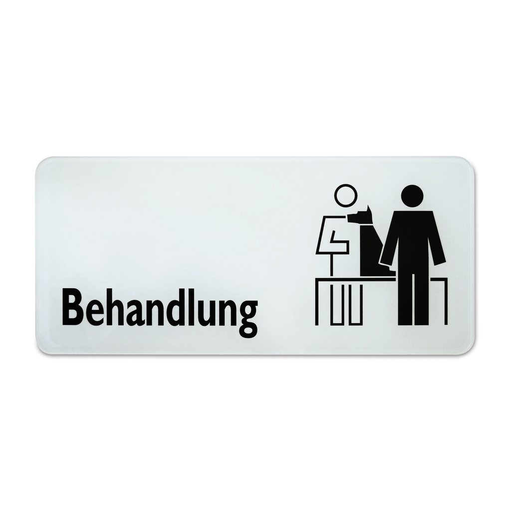 Sign with symbol Behandlung"", 30 x 13, cm, black/white 