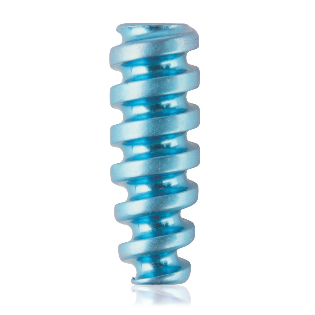 [191536] Vis à interférence en titane, forme canon, 1,1/Ø3,5/10,0 mm, HEX 2.0, bleu clair