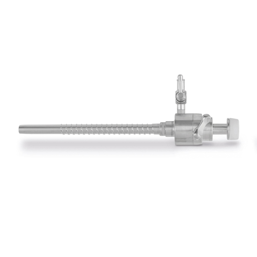 [30495000] Manchon de trocart, Ø intérieur = 5,5 mm, L = 9,5 cm, valve pliante automatique, robinet d'insufflation, filetage