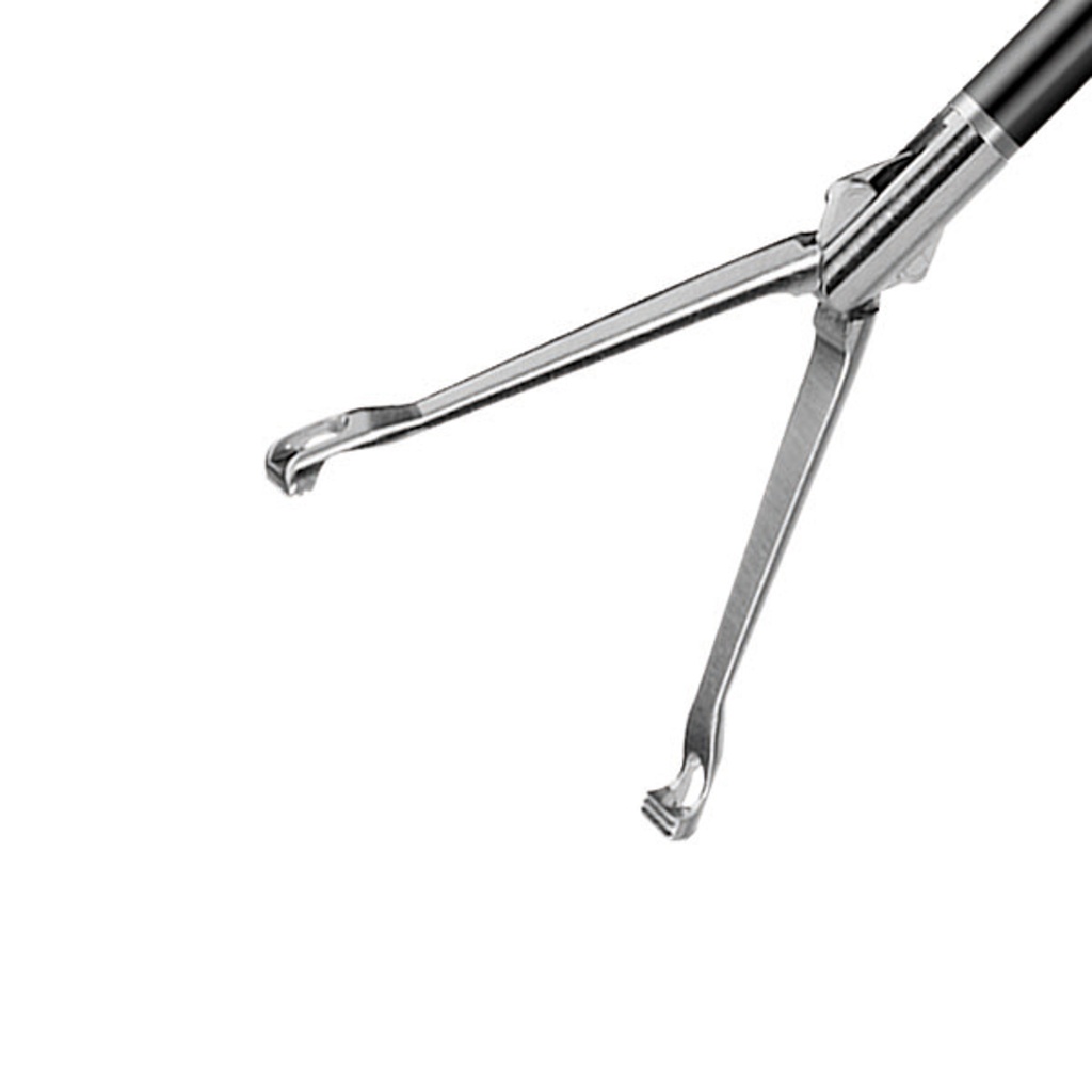 [30495009] Pince de préhension Babcock rotative, avec connexion pour coagulation unipolaire, Ø = 5 mm, L = 36 cm, poignée en plastique avec mécanisme de verrouillage