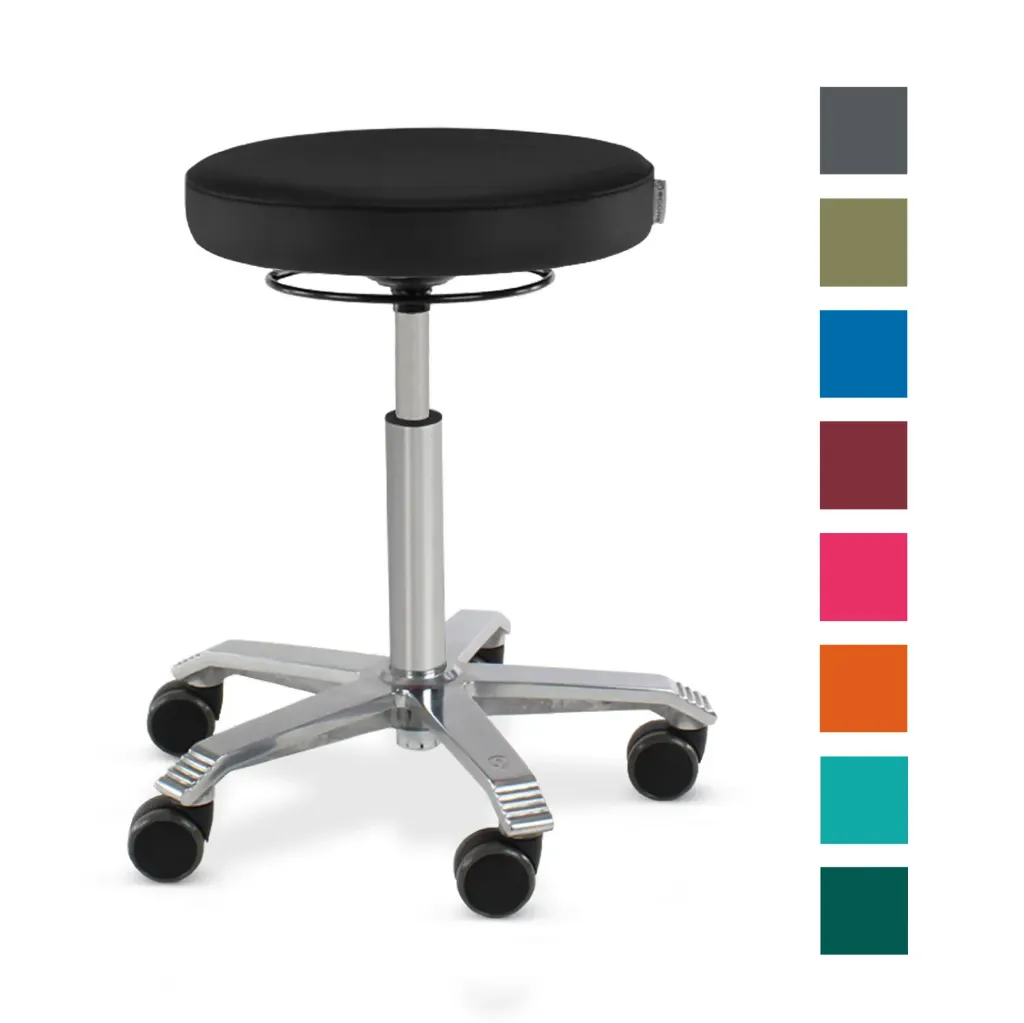 Tabouret médical SCORE, assise ronde rembourrée, réglage en hauteur 55–74 cm