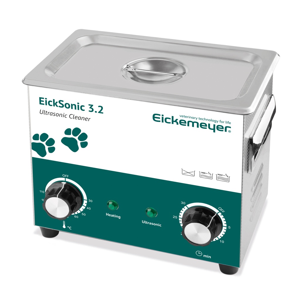 [561032] EickSonic 3.2 Limpiador ultrasónico con calefacción, capacidad del tanque: 3,2 litros incluye tapa de acero inoxidable y cesta coladora