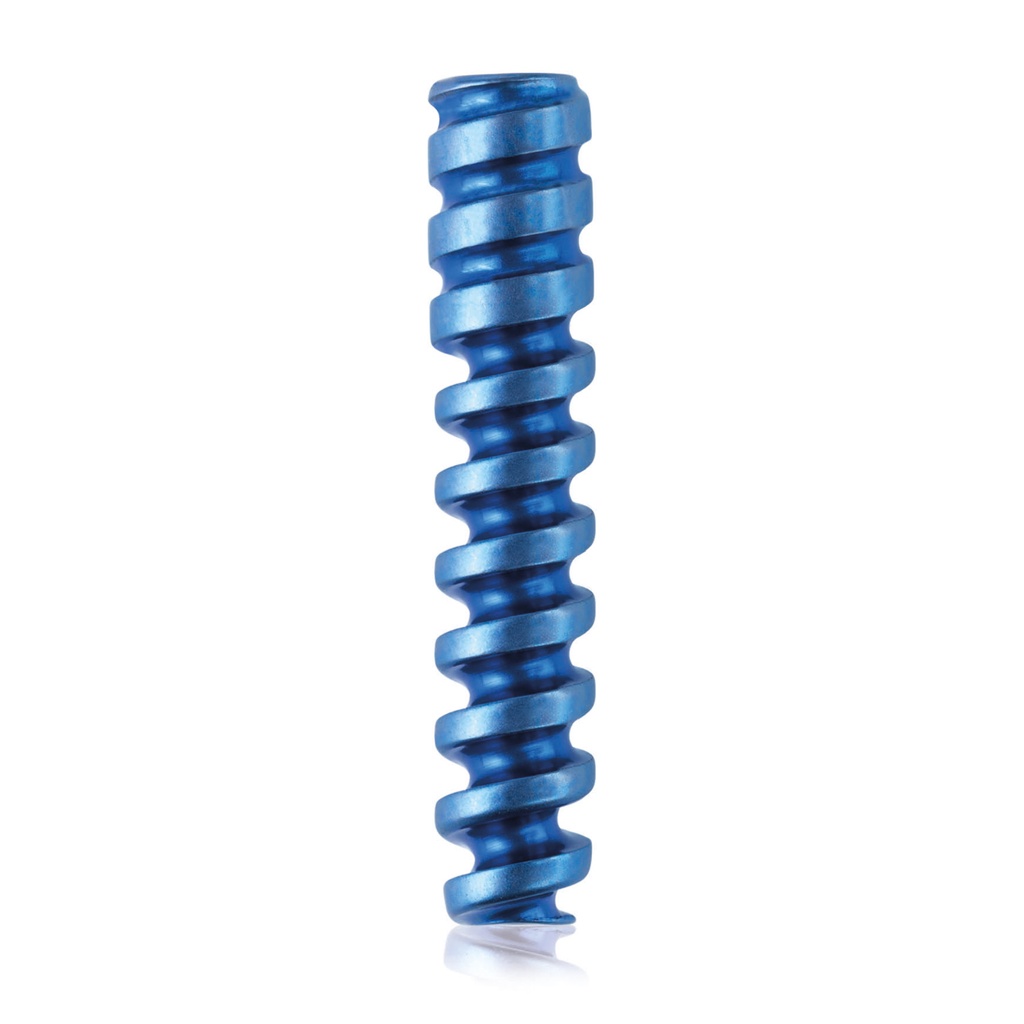Tornillo interferencial de titanio Ø3,0x16mm, canulado, canulación 1,1mm azul HEX 2.0