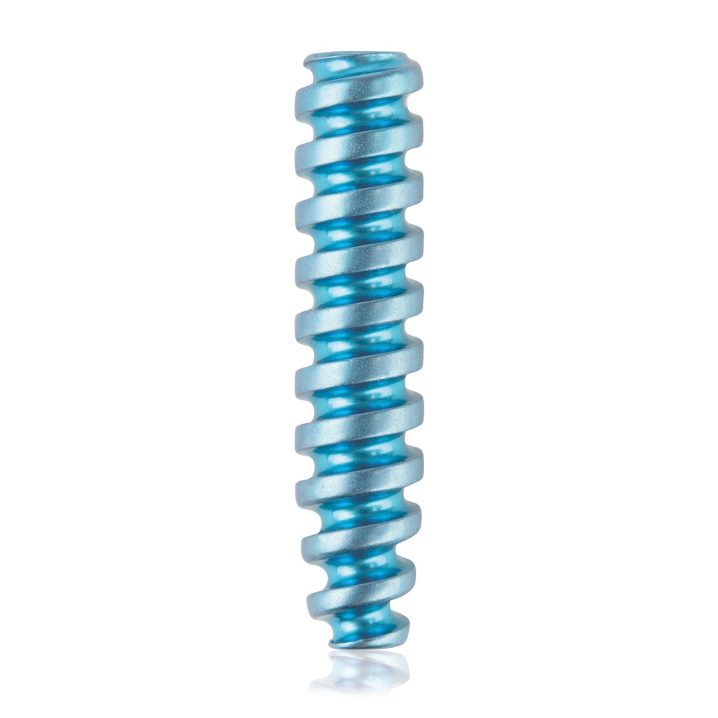 Tornillo interferencial de titanio Ø3,5x16mm, canulado, canulación 1,1mm, azul claro, HEX 2.0