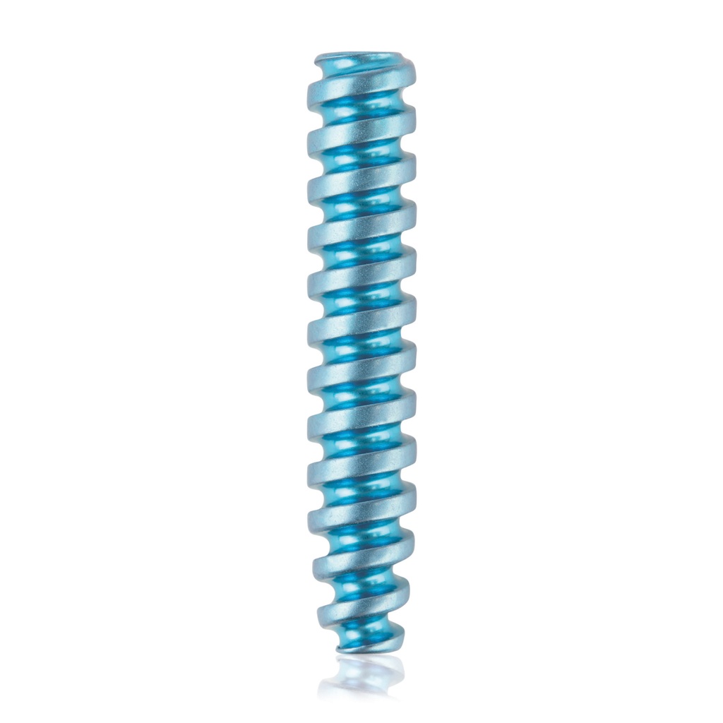 [191579] Tornillo interferencial de titanio Ø3,5x19 mm, canulado, canulación 1,1 mm, azul claro, HEX 2.0