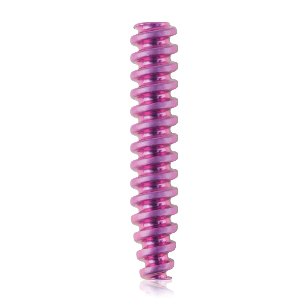 Tornillo interferencial de titanio Ø4,0x21 mm, canulado, canulación 1,1 mm, magenta, HEX 2,0