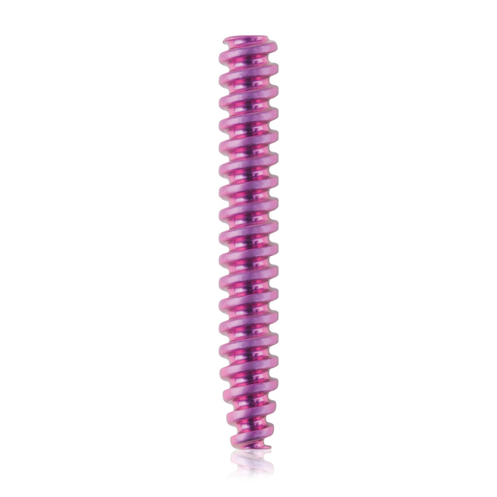 Tornillo interferencial de titanio Ø 4,0x L 28 mm, canulado, canulación 1,1 mm, magenta HEX 2,0