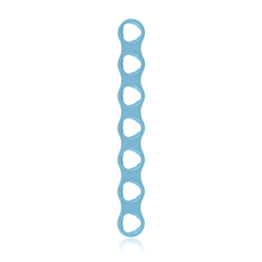 Placa microósea EickLoxx, sistema de 1,0 mm, azul claro, 7 orificios, dimensiones en mm: 27,5 x 3,5 x 1,0