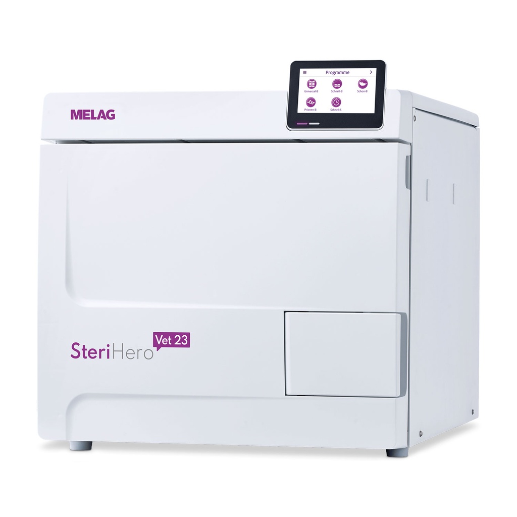 [500050] Autoclave MELAG SteriHero Vet 23 B, clase B, incluye soporte A Plus y tres bandejas (42 x 19 cm)