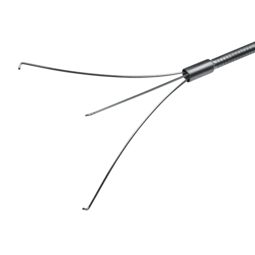 [306345] Pince à corps étrangers avec crochet, flexible, 3 pinces, pour canaux de travail à partir de Ø = 2,8 mm, L = 400 cm