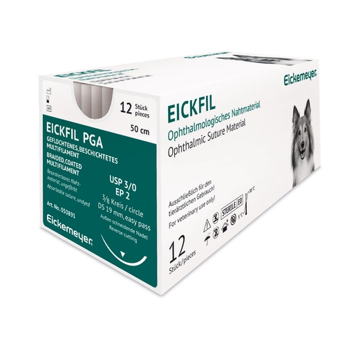 [050891] EICKFIL PGA felszívódó varrófonal, USP 3/0 (EP 2), 3/8 köríves tű, DS 19 mm, Easy Pass vágótűvel