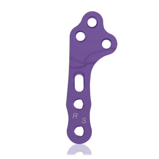 [187761] Placa de bloqueo EickLoxx TPLO S, derecha, 3/3 orificios, 39 mm Ø1,7/2,3, magenta, titanio