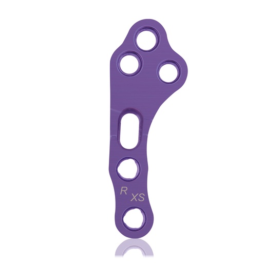 [187760] Placa de bloqueo EickLoxx TPLO XS, derecha, 3/3 orificios, 30 mm Ø1,7/2,3, magenta, titanio