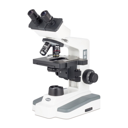 [710003] Microscopio Motic B1 Elite, binocular, oculares WF10x18 mm, objetivos SP 4X/0,10, 10X/0,25, 40X/0,65, 100X/1,25, iluminación LED, objetivos semiplanos mejorados, platina sin dientes, acabado blanco